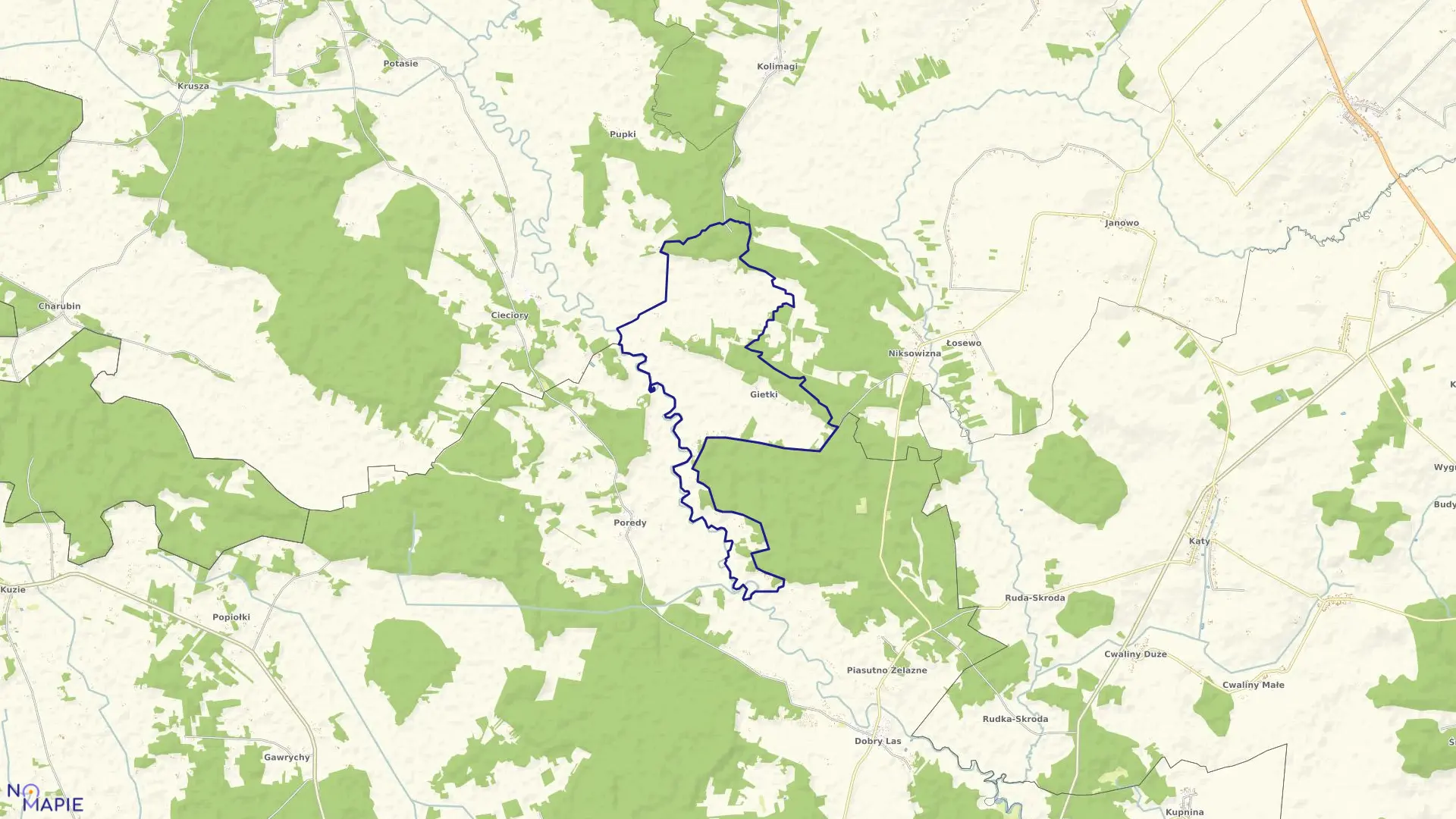 Mapa obrębu Gietki w gminie Kolno