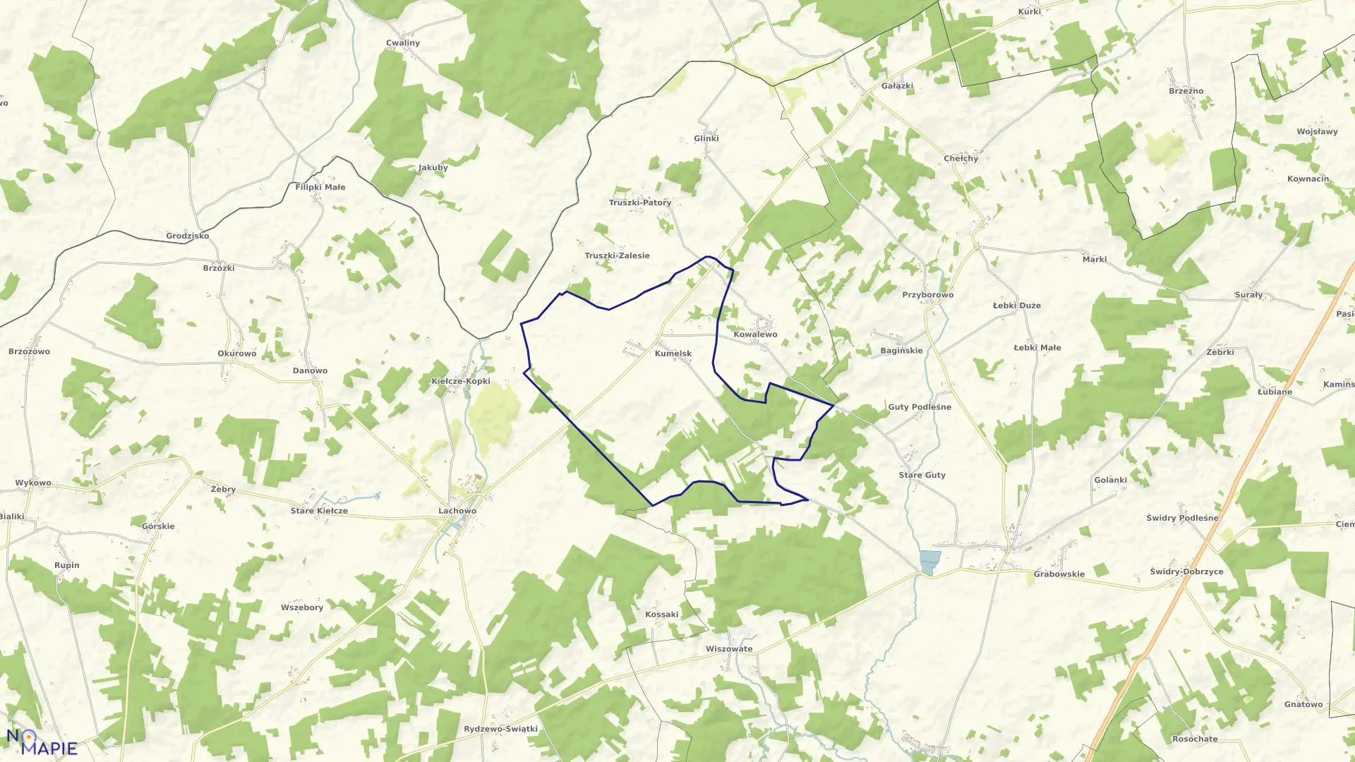 Mapa obrębu Kumelsk w gminie Kolno