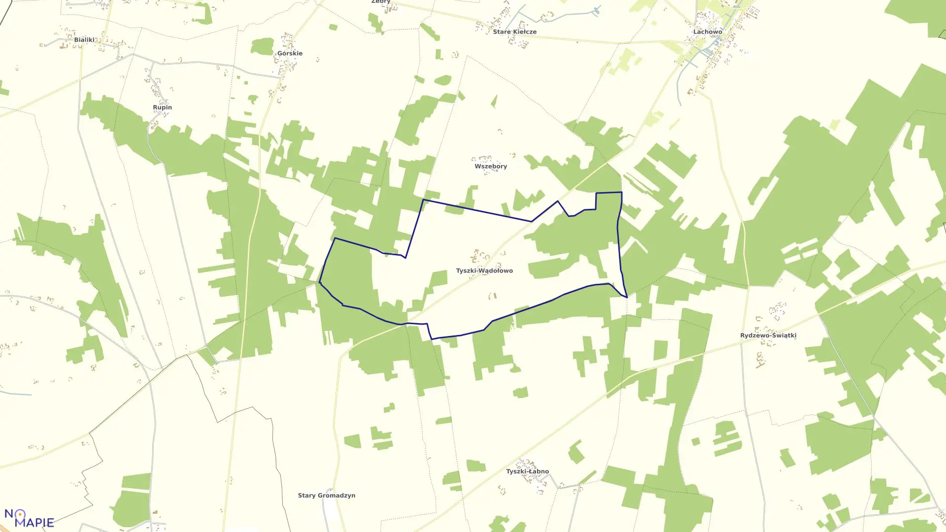 Mapa obrębu Tyszki - Wądołowo w gminie Kolno